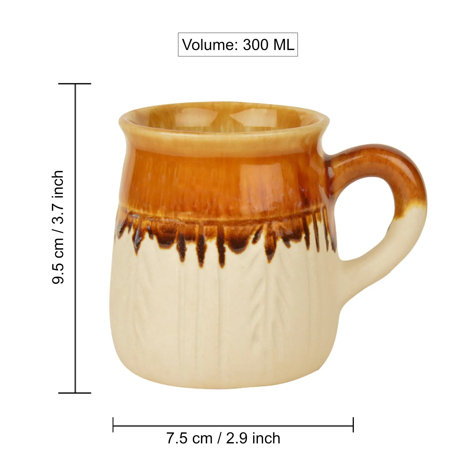Handpainted Ceramic Coffee Mugs (Set of 2, Beige and Brown, 300 ml each)