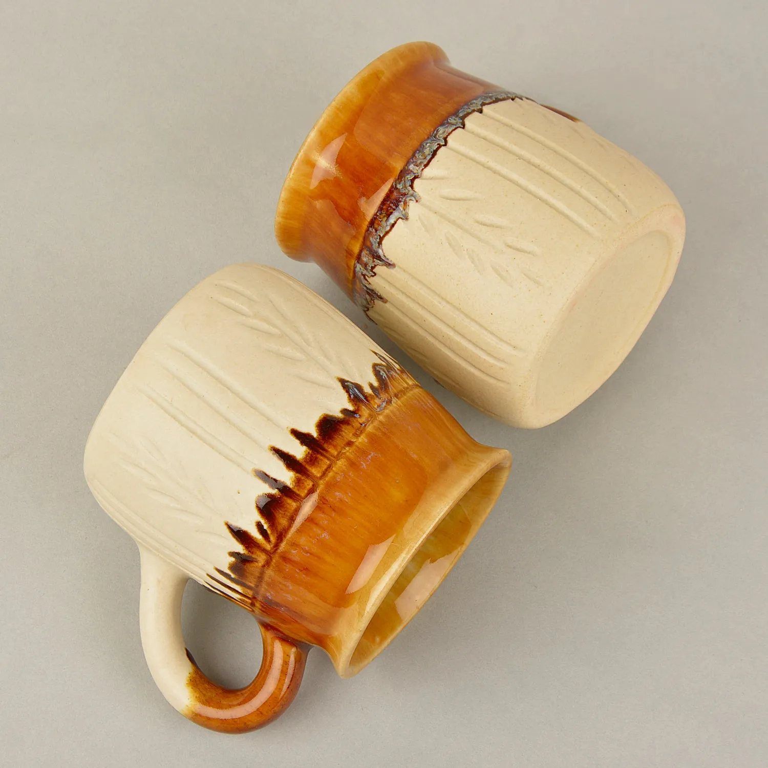 Handpainted Ceramic Coffee Mugs (Set of 2, Beige and Brown, 300 ml each)