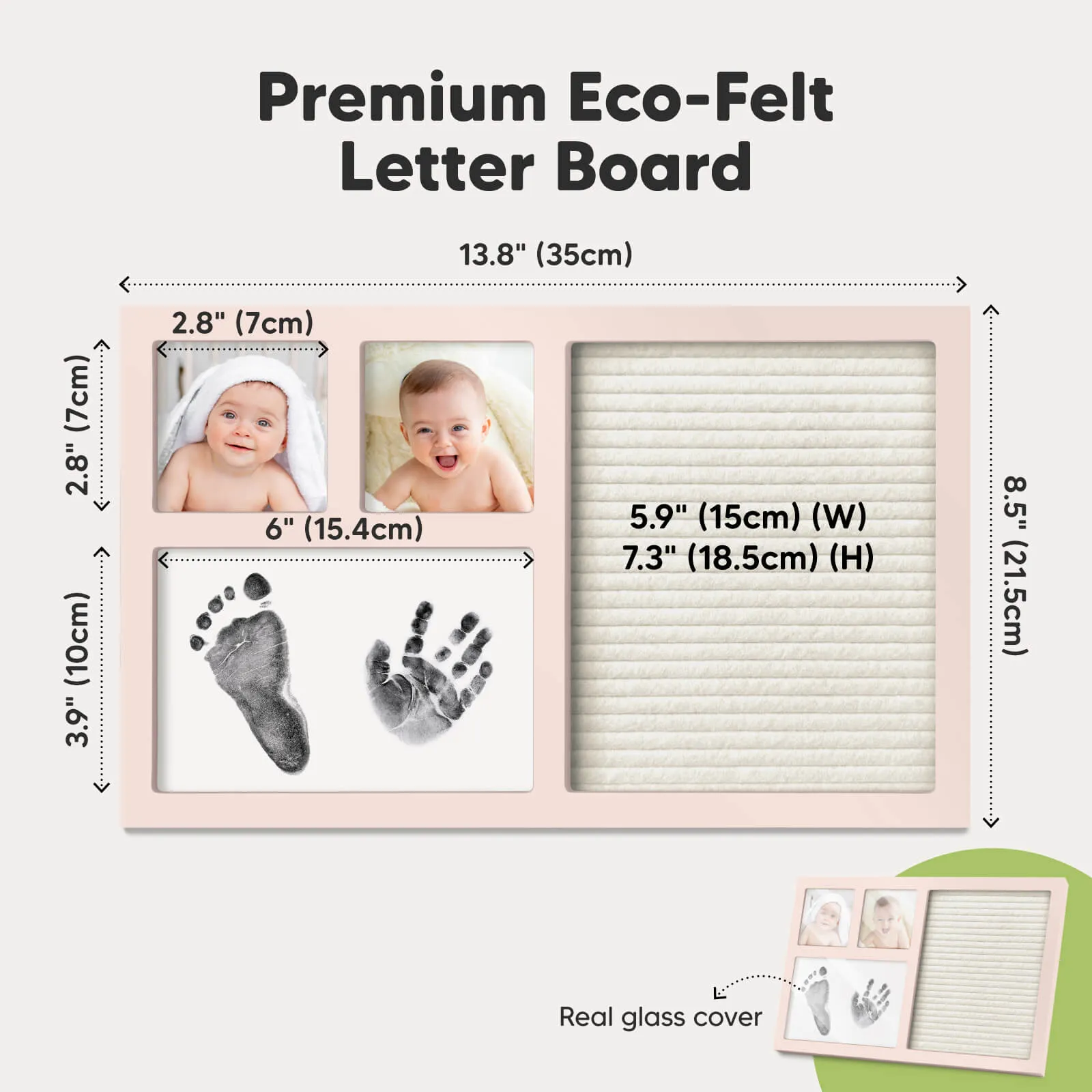 Heartfelt Clean Touch Inkless Hand & Footprint Frame Kit with Letterboard (Petal Pink)