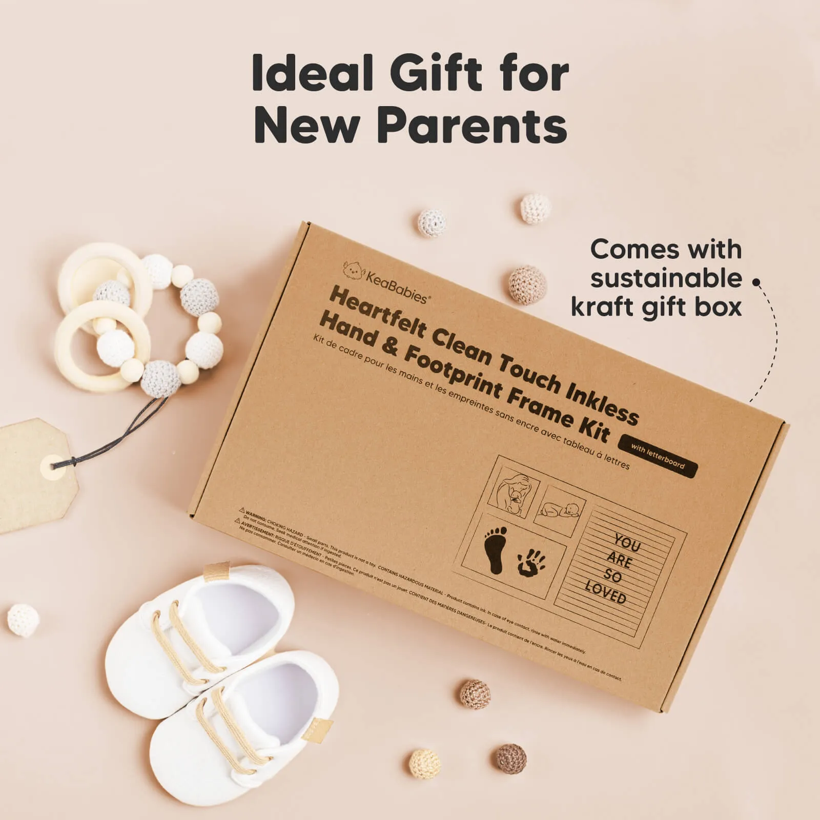 Heartfelt Clean Touch Inkless Hand & Footprint Frame Kit with Letterboard (Petal Pink)