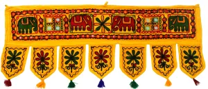 Indian Toran Decorative Window Valance Handmade Decor India (Yellow, 34 x 13 in)
