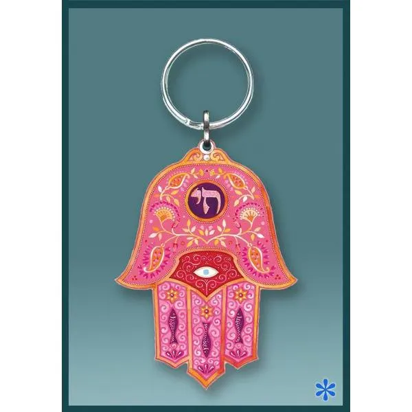 Judaic Acrylic Key Chain "Mazal / Hamsa" by Mickie Caspi