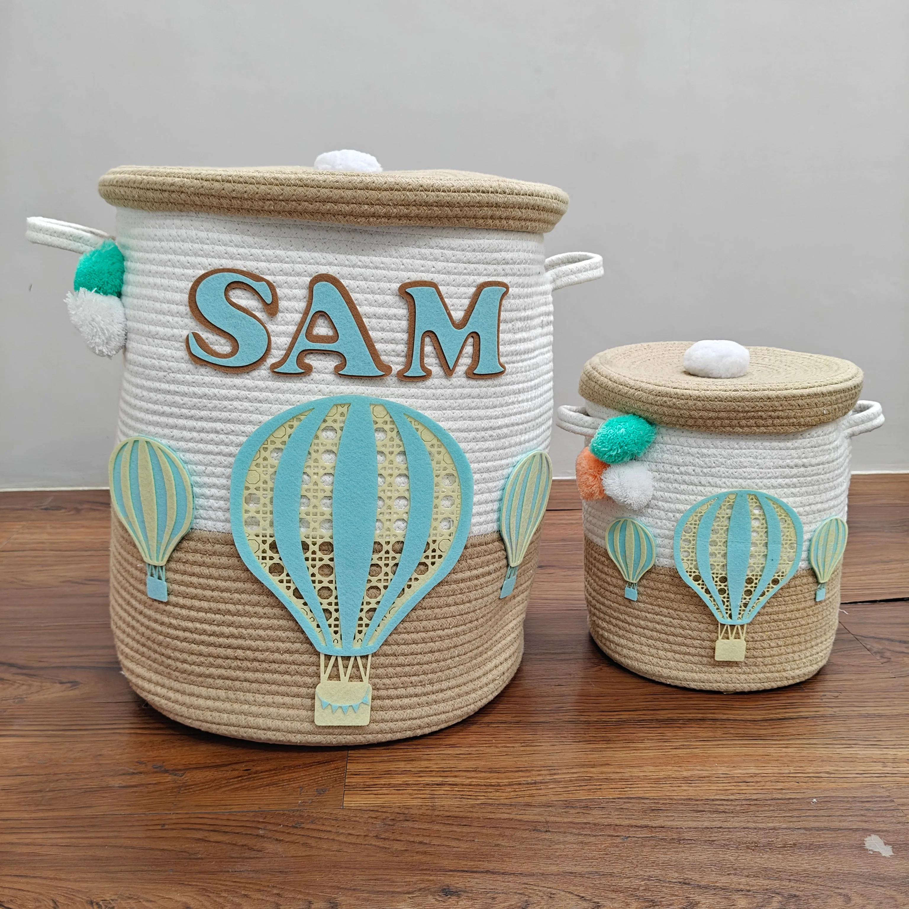 Jute Cotton Storage Basket  with Lid - Toffee Drift