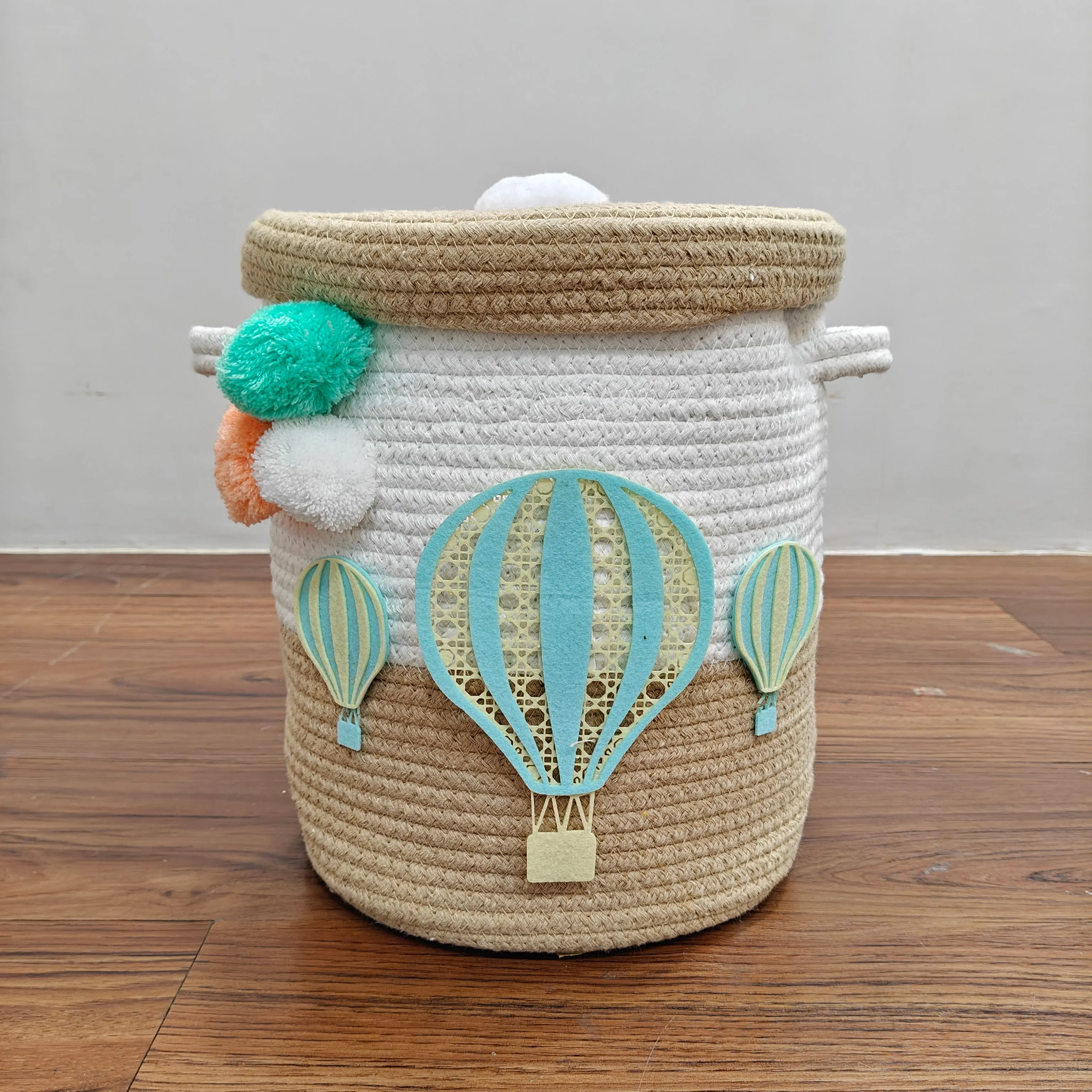 Jute Cotton Storage Basket  with Lid - Toffee Drift