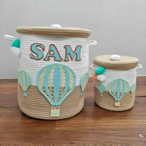 Jute Cotton Storage Basket  with Lid - Toffee Drift