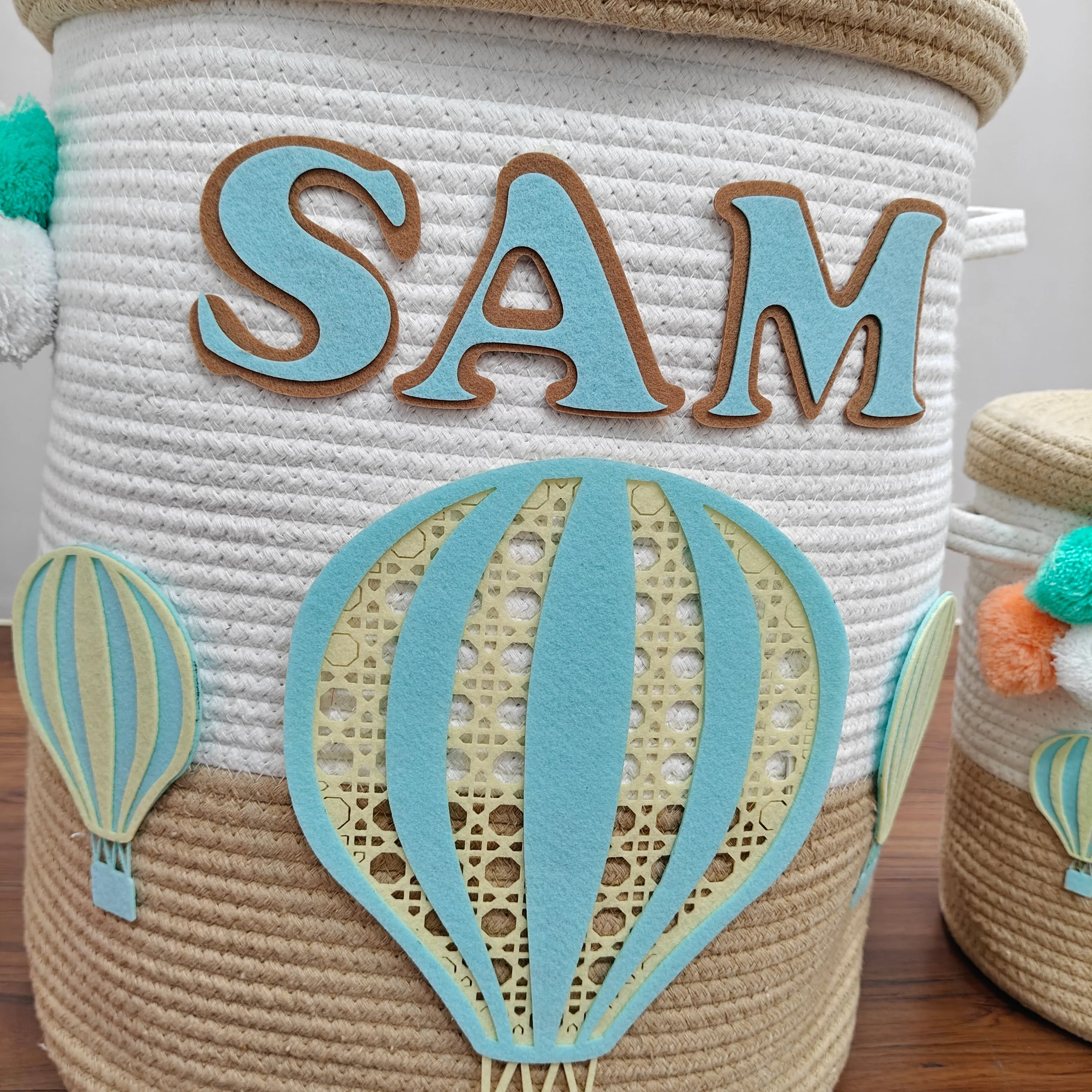 Jute Cotton Storage Basket  with Lid - Toffee Drift