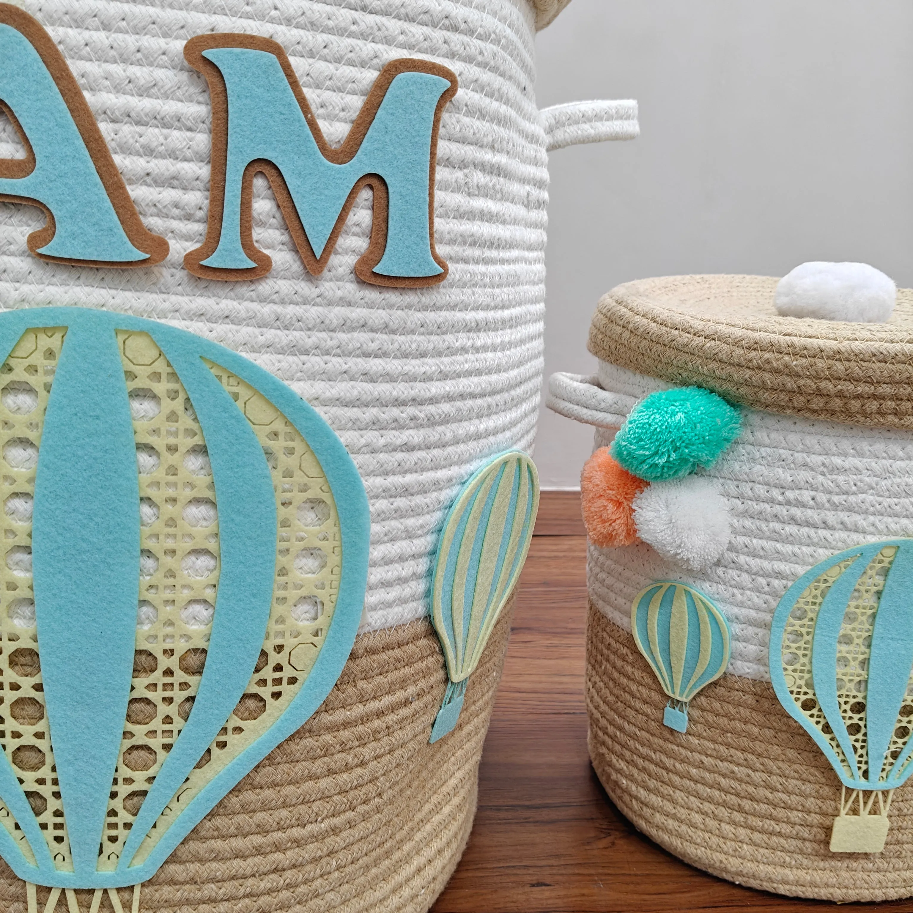 Jute Cotton Storage Basket  with Lid - Toffee Drift
