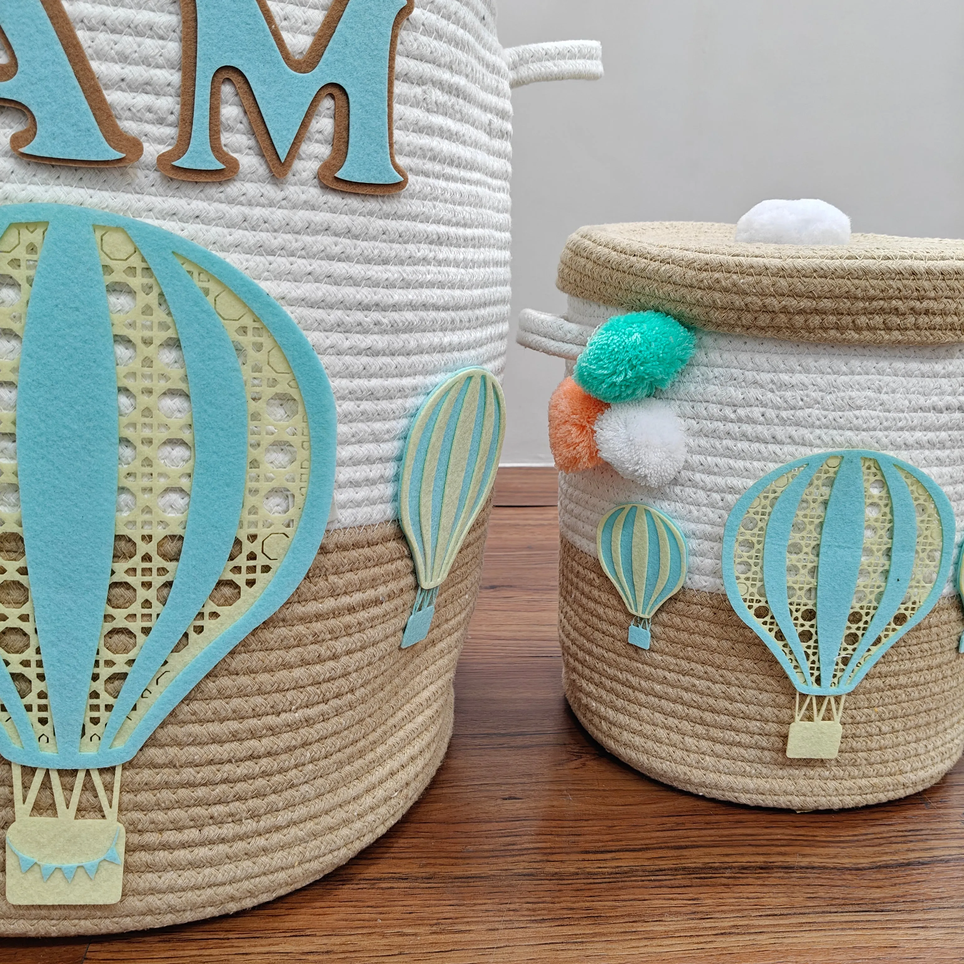 Jute Cotton Storage Basket  with Lid - Toffee Drift
