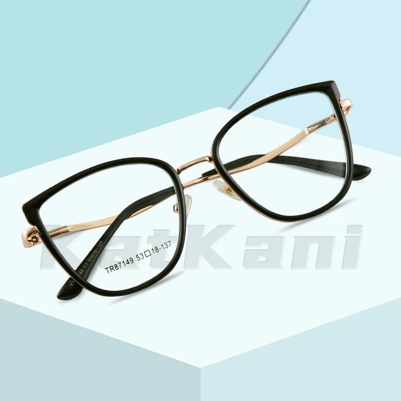 KatKani Women's Full Rim Memory TR 90 Resin Cat Eye Frame Eyeglasses R7149
