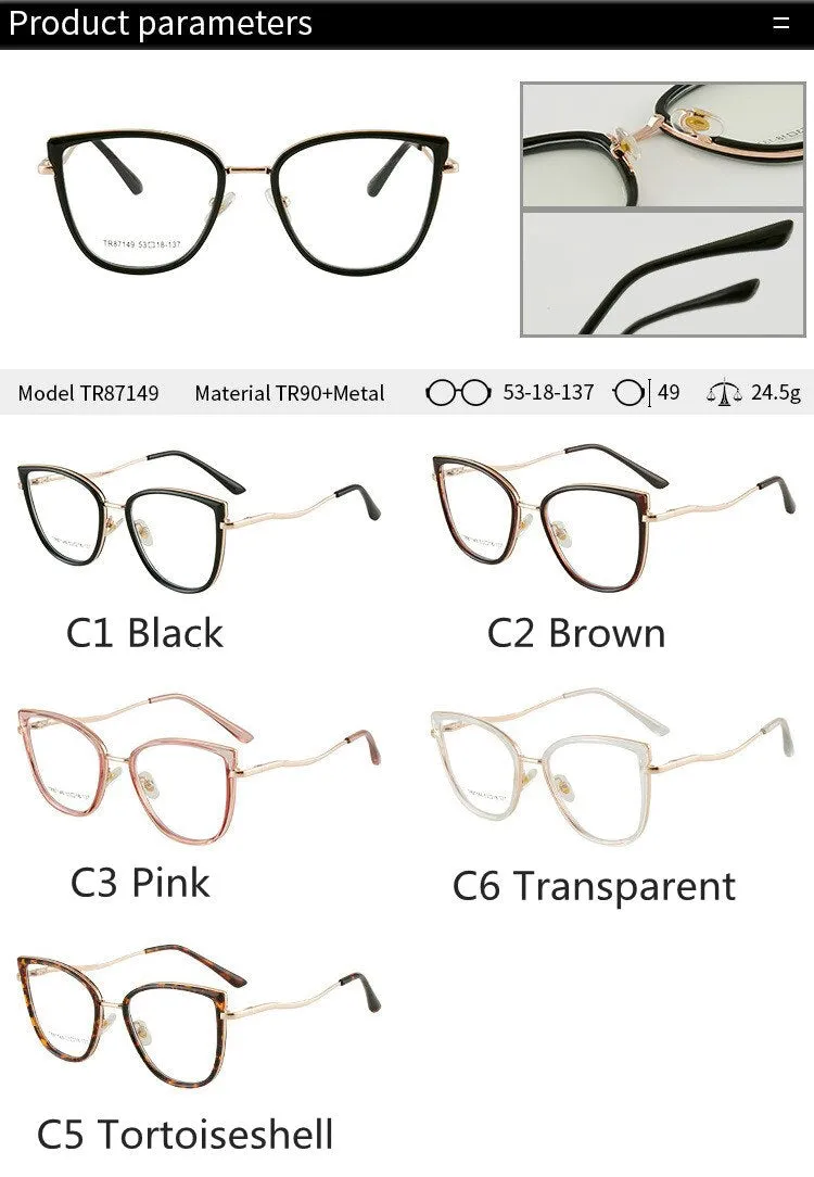 KatKani Women's Full Rim Memory TR 90 Resin Cat Eye Frame Eyeglasses R7149
