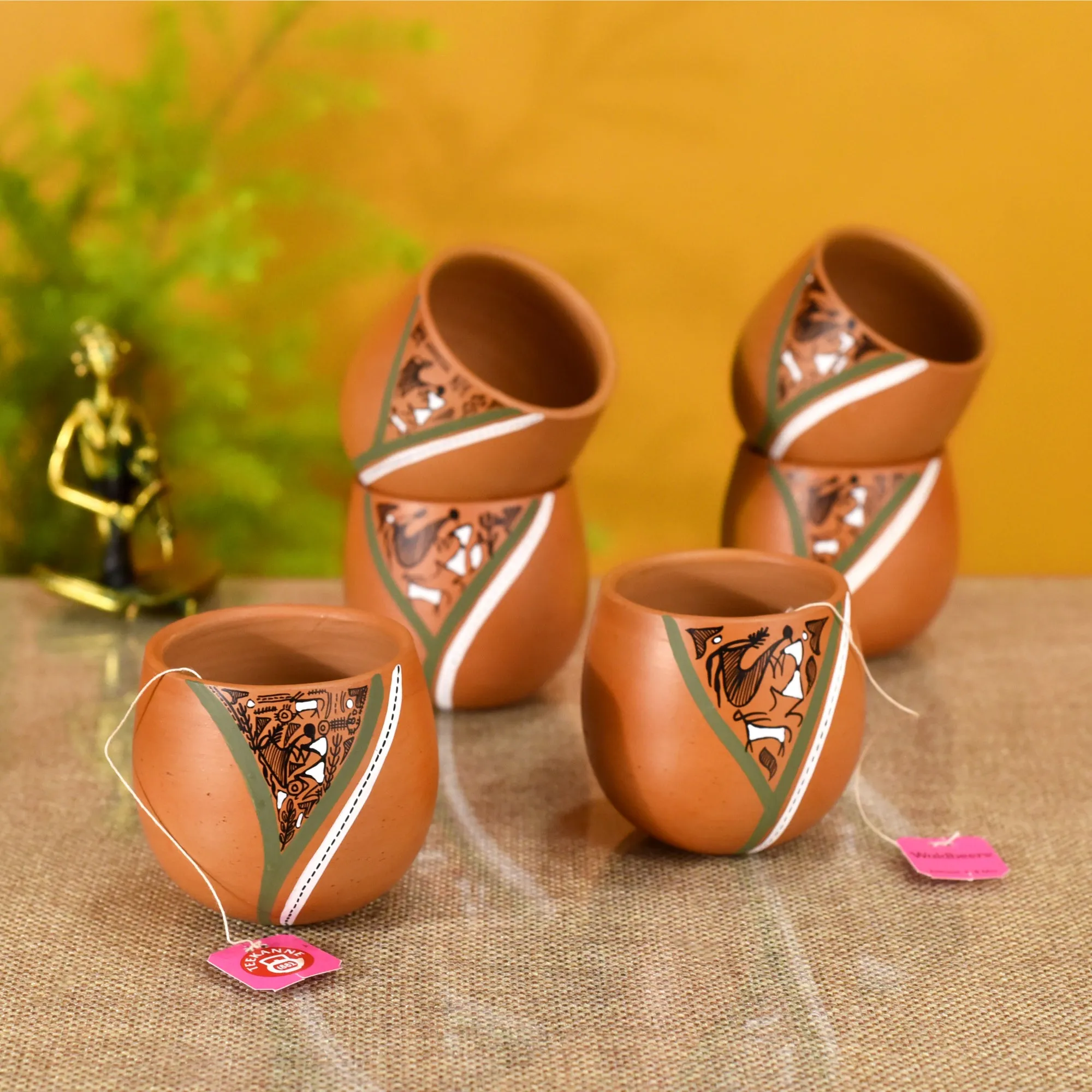 Knosh-K Earthen Kullads with Tribal Motifs (Set of 6)