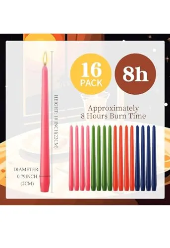 LTYNE ™ 16 Pcs 10 Inch Taper Candles Bulk Tapered Candle Smokeless and Unscented Candle Long Burning Candle Stick Paraffin Wax with Cotton Wicks Dinner Candle for Event(Multicolored)