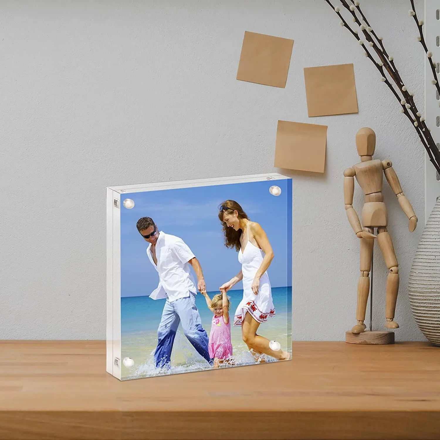 Maitri™ Clear Transparent Acrylic Picture Frame | Magnetic Picture Frame | Desktop Photo Frame With Magnet, Double Sided Block Set, Frameless Magnetic Photo Frame (4 Inch X4 Inch) Pack of 1
