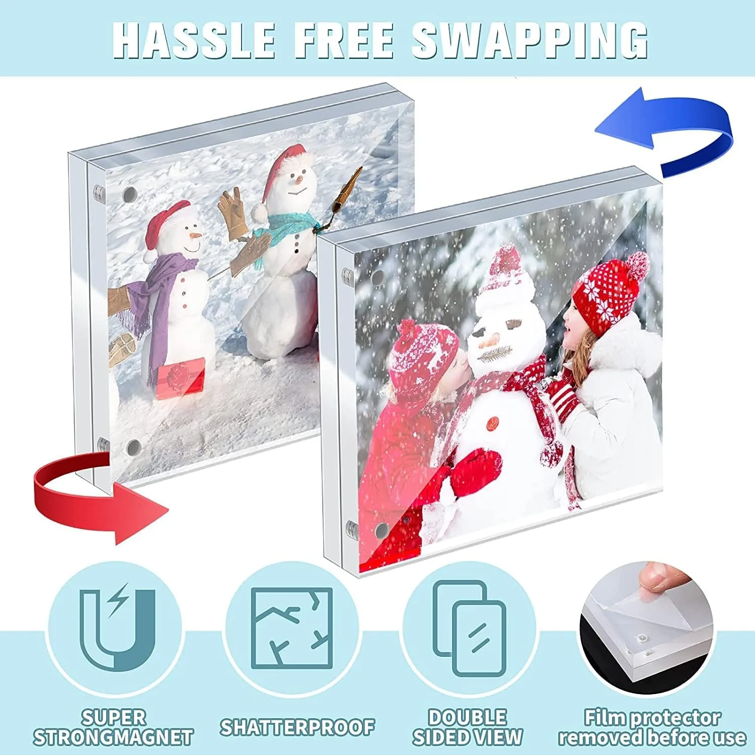 Maitri™ Clear Transparent Acrylic Picture Frame | Magnetic Picture Frame | Desktop Photo Frame With Magnet, Double Sided Block Set, Frameless Magnetic Photo Frame (4 Inch X4 Inch) Pack of 1