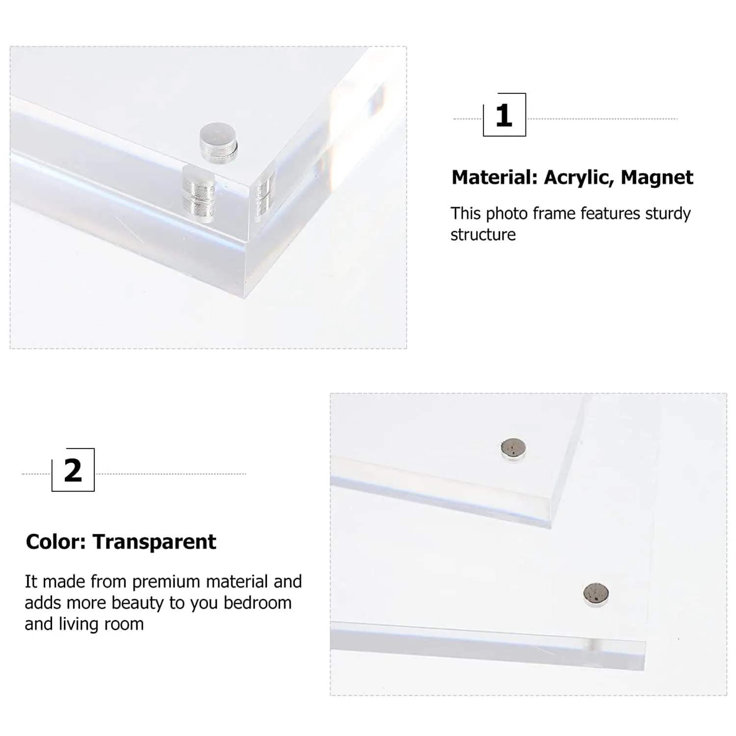 Maitri™ Clear Transparent Acrylic Picture Frame | Magnetic Picture Frame | Desktop Photo Frame With Magnet, Double Sided Block Set, Frameless Magnetic Photo Frame (4 Inch X4 Inch) Pack of 1