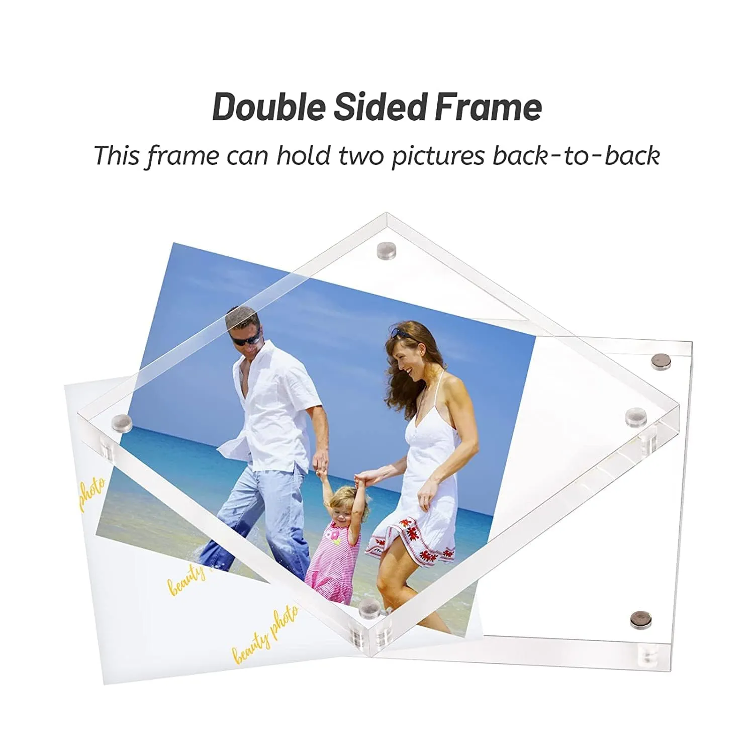 Maitri™ Clear Transparent Acrylic Picture Frame | Magnetic Picture Frame | Desktop Photo Frame With Magnet, Double Sided Block Set, Frameless Magnetic Photo Frame (4 Inch X4 Inch) Pack of 1