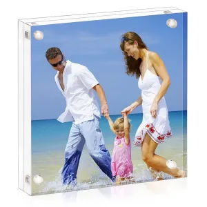 Maitri™ Clear Transparent Acrylic Picture Frame | Magnetic Picture Frame | Desktop Photo Frame With Magnet, Double Sided Block Set, Frameless Magnetic Photo Frame (4 Inch X4 Inch) Pack of 1