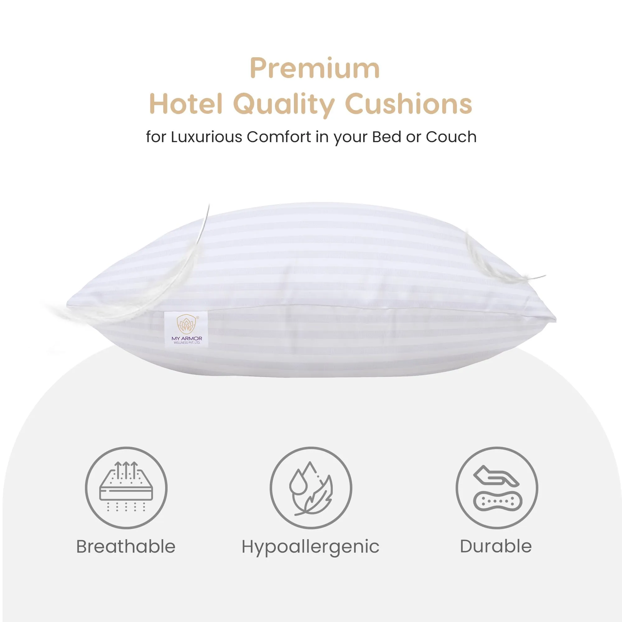 MY ARMOR Hotel Quality Premium Fibre Soft Filler Cushion Set of 5 (16X16 Inches), Stripe Pattern