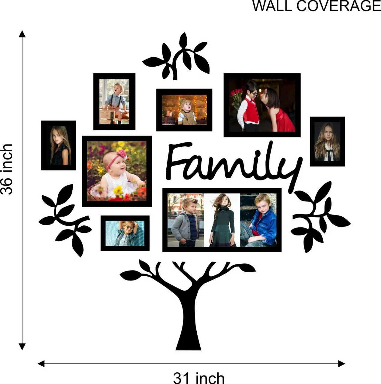 PAPER PLANE DESIGN 13-Piece Wooden Family Tree Set in Black D4 (STYLE 2)