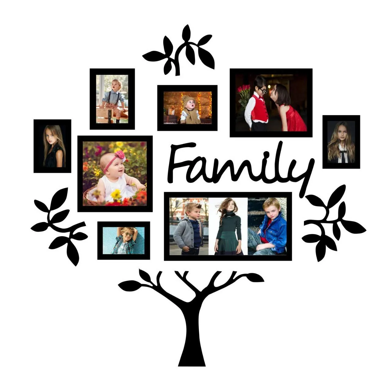 PAPER PLANE DESIGN 13-Piece Wooden Family Tree Set in Black D4 (STYLE 2)