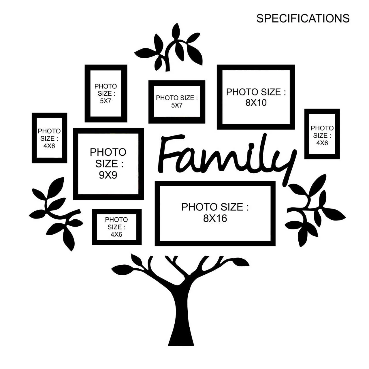 PAPER PLANE DESIGN 13-Piece Wooden Family Tree Set in Black D4 (STYLE 2)
