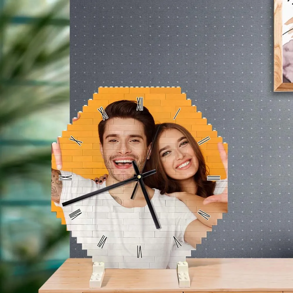 Personalized Building Block Desk Clock Wall Clock Personality Puzzle Custom Photo Pointer Brick Clock