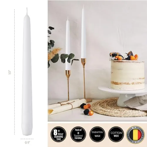 Rambue 10" White Taper Candles - 8 Pack Tall White Candlesticks - Elegant Tapered Candles Sticks for Weddings, Dinner Candles, and Home Decor - 8 Hours Burn Time