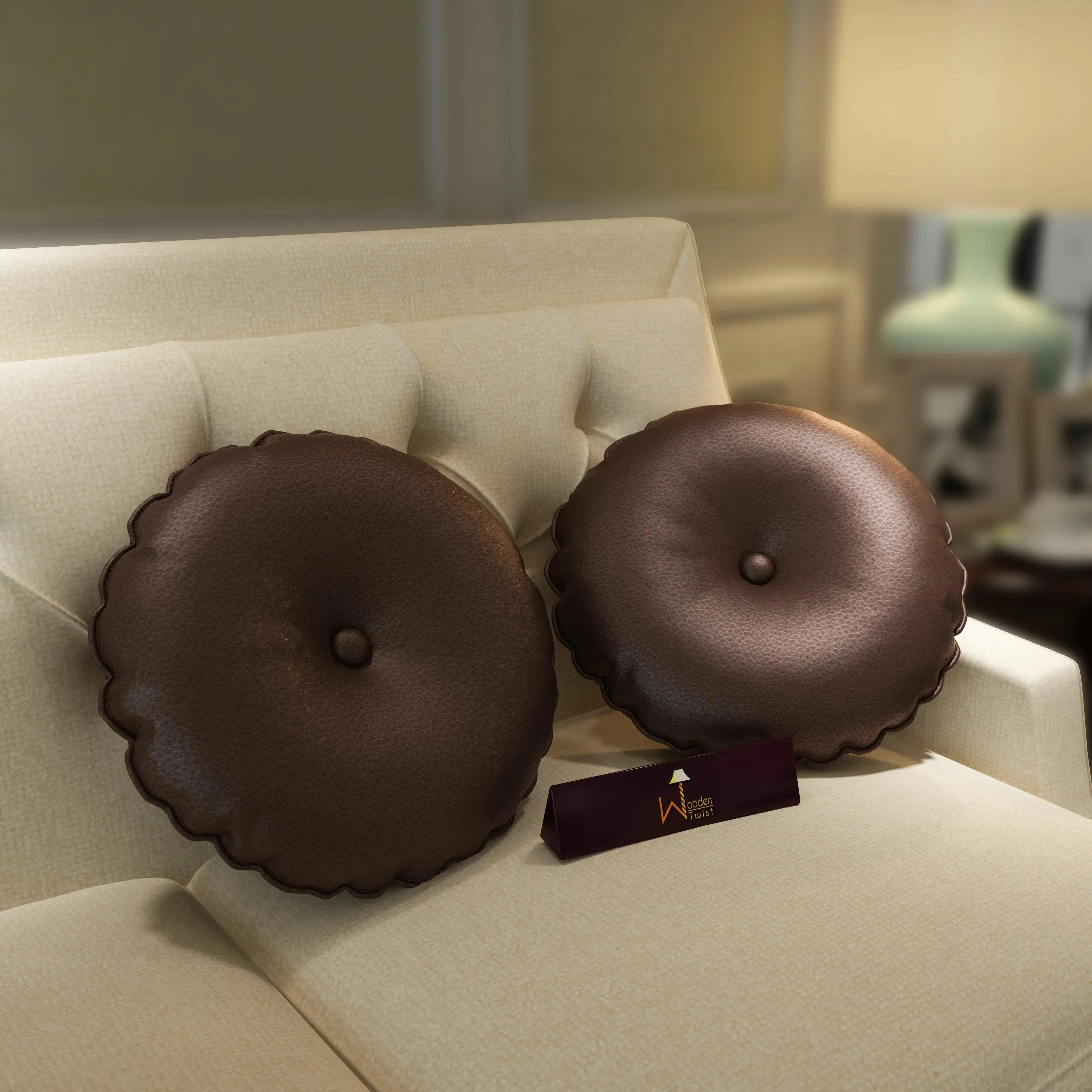 Round Pillow Cushion for Couch Chair Car Bed Comfort For Backrest Leatherette (Set of 2)