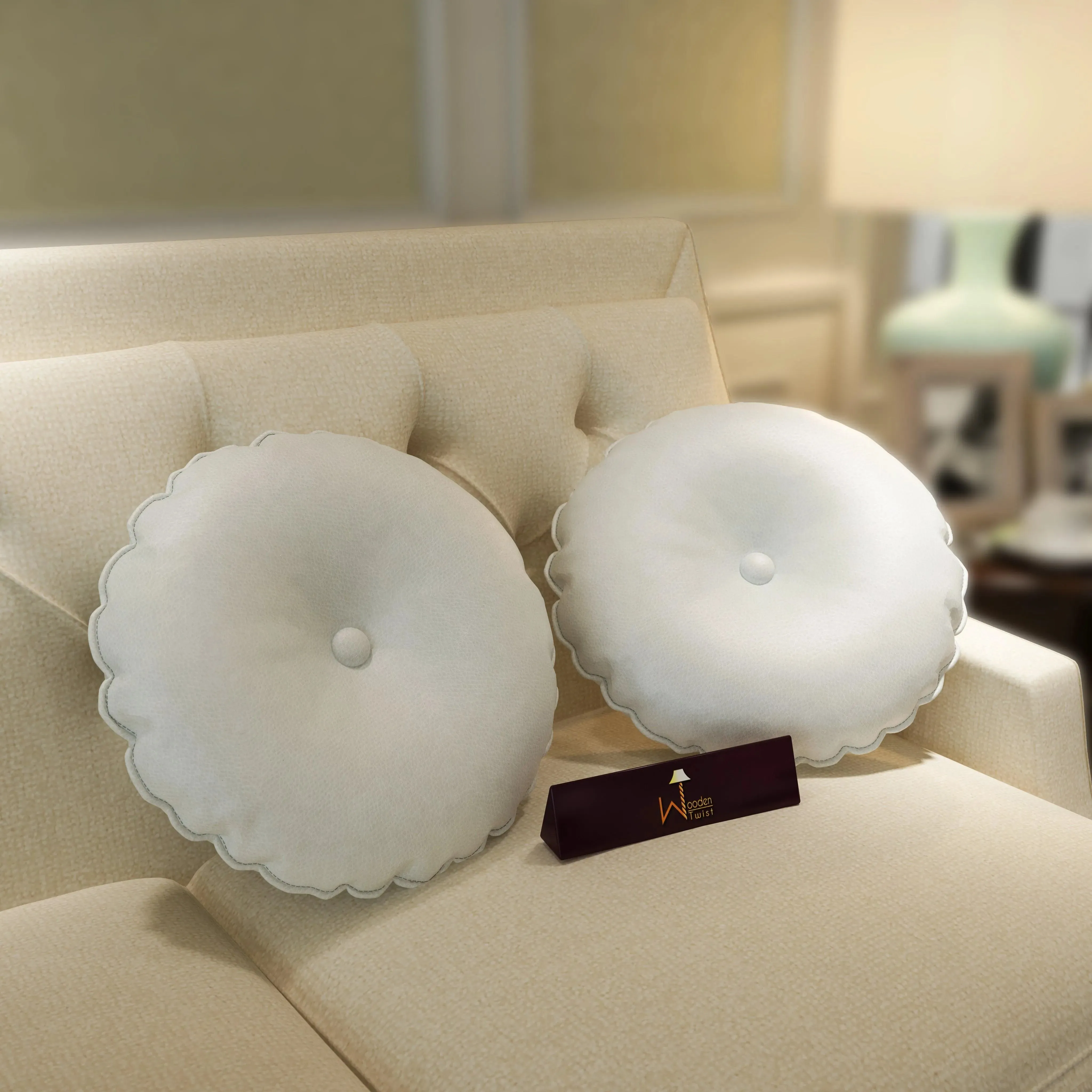 Round Pillow Cushion for Couch Chair Car Bed Comfort For Backrest Leatherette (Set of 2)