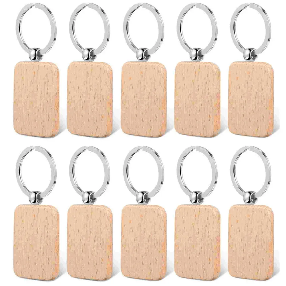 Rounded-Rectangle Blank Wooden Keyrings