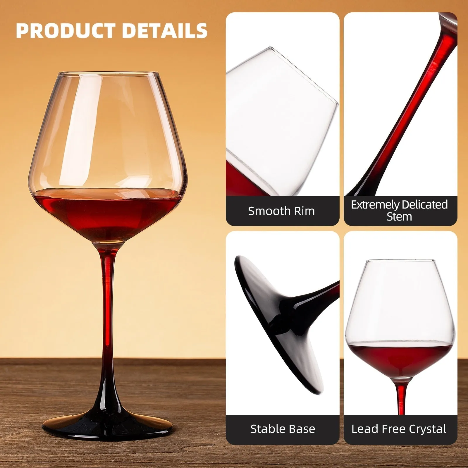 Set of 2 Wine Glasses - 15.8 Oz Clear Long Stem