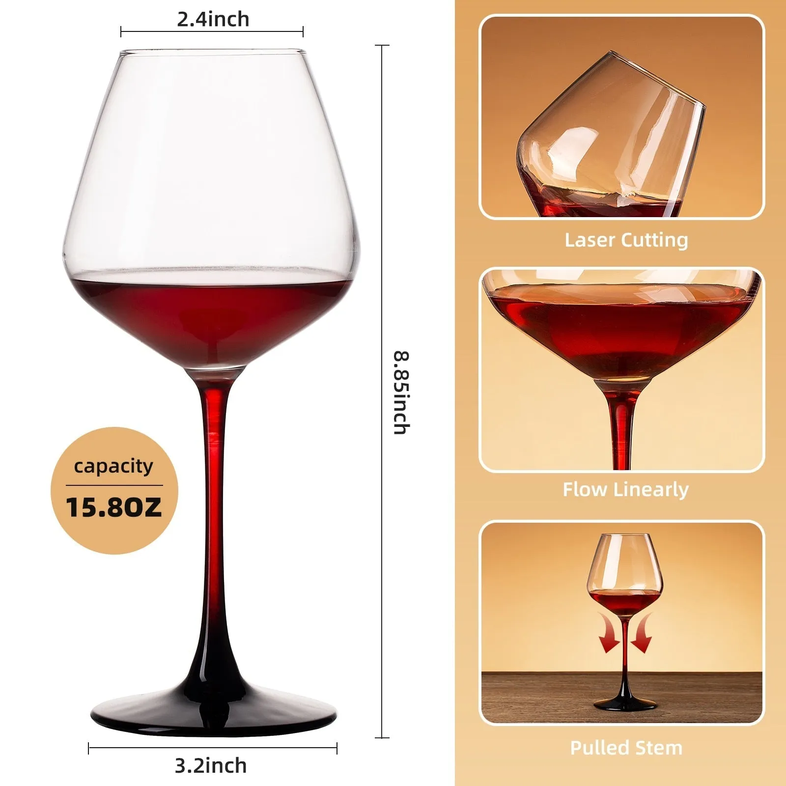 Set of 2 Wine Glasses - 15.8 Oz Clear Long Stem
