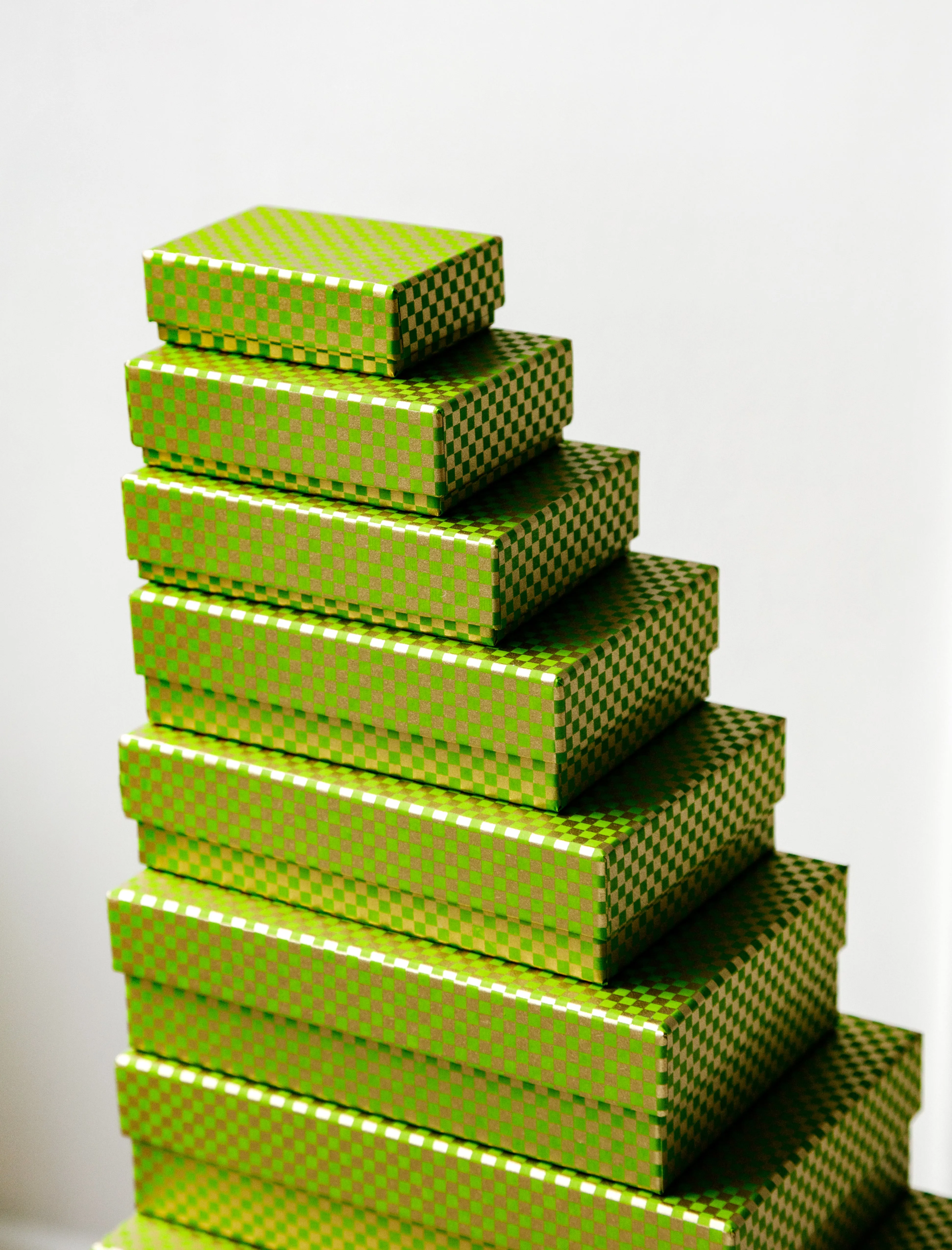 Set of Boxes Chiyogami Green/Gold Check