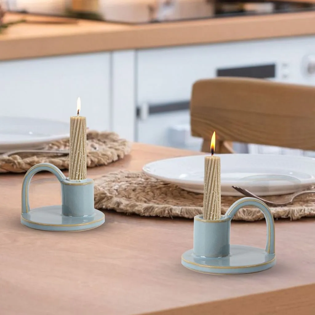Set of Two Elise Short Taper Candlesticks-Rustic-Earthy-Boho-Chic-