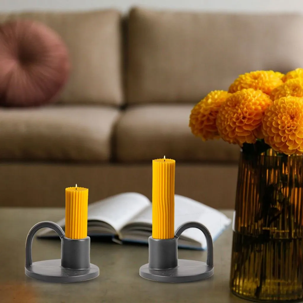 Set of Two Elise Short Taper Candlesticks-Rustic-Earthy-Boho-Chic-