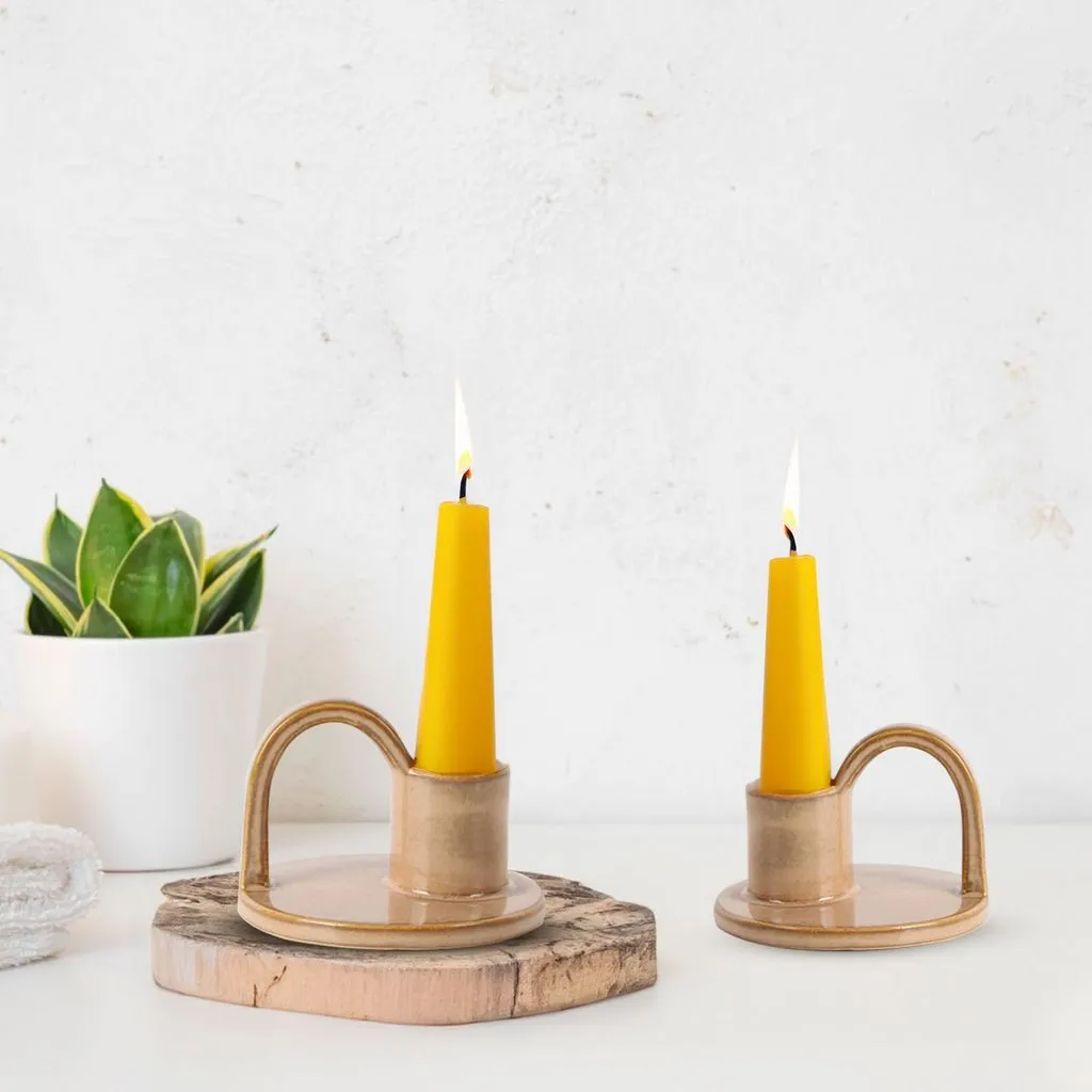 Set of Two Elise Short Taper Candlesticks-Rustic-Earthy-Boho-Chic-