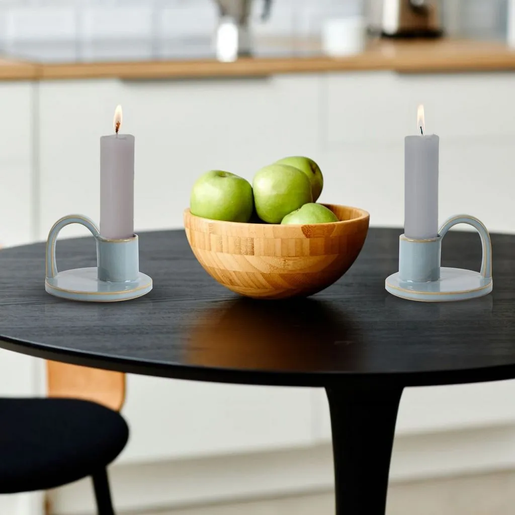 Set of Two Elise Short Taper Candlesticks-Rustic-Earthy-Boho-Chic-