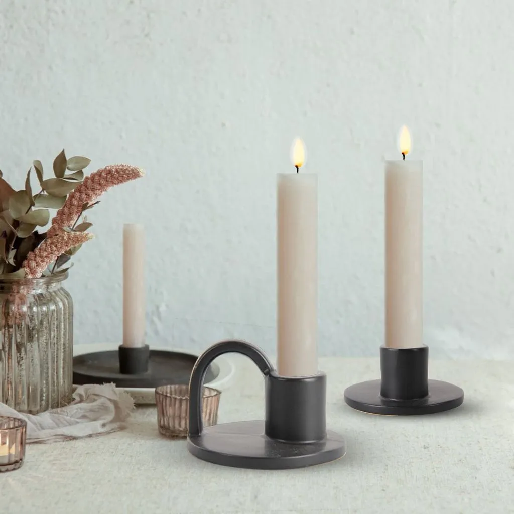Set of Two Elise Short Taper Candlesticks-Rustic-Earthy-Boho-Chic-