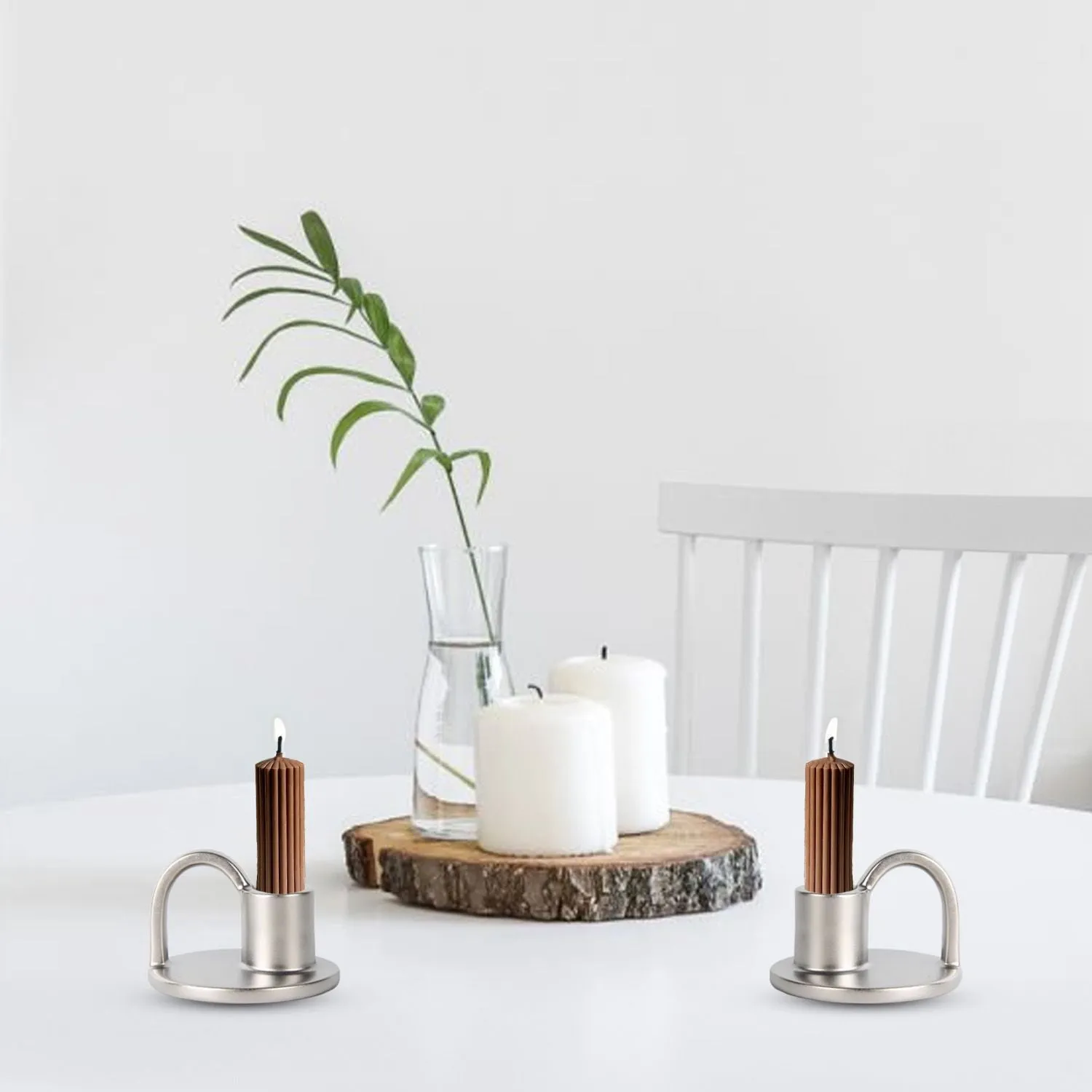 Set of Two Elise Short Taper Candlesticks-Rustic-Earthy-Boho-Chic-