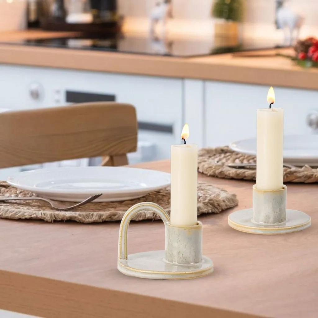 Set of Two Elise Short Taper Candlesticks-Rustic-Earthy-Boho-Chic-