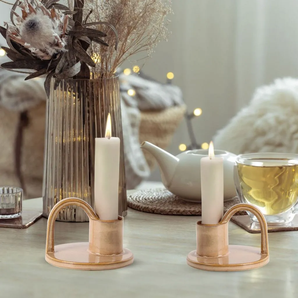 Set of Two Elise Short Taper Candlesticks-Rustic-Earthy-Boho-Chic-