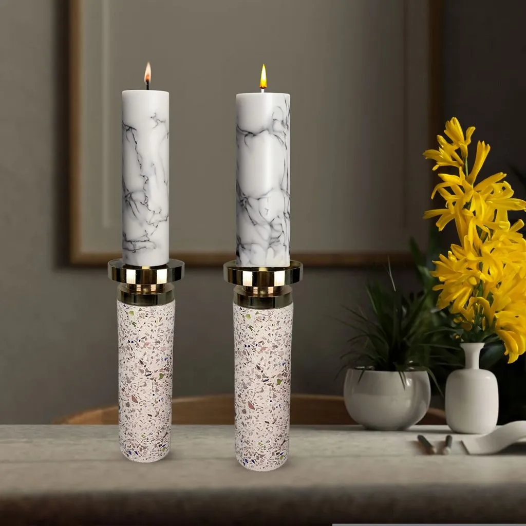 Set of Two Splattered Candlesticks With Gold Top, Splat Collection [Large Size]