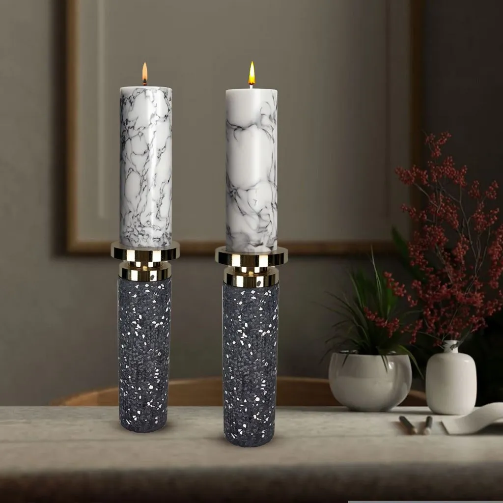Set of Two Splattered Candlesticks With Gold Top, Splat Collection [Large Size]