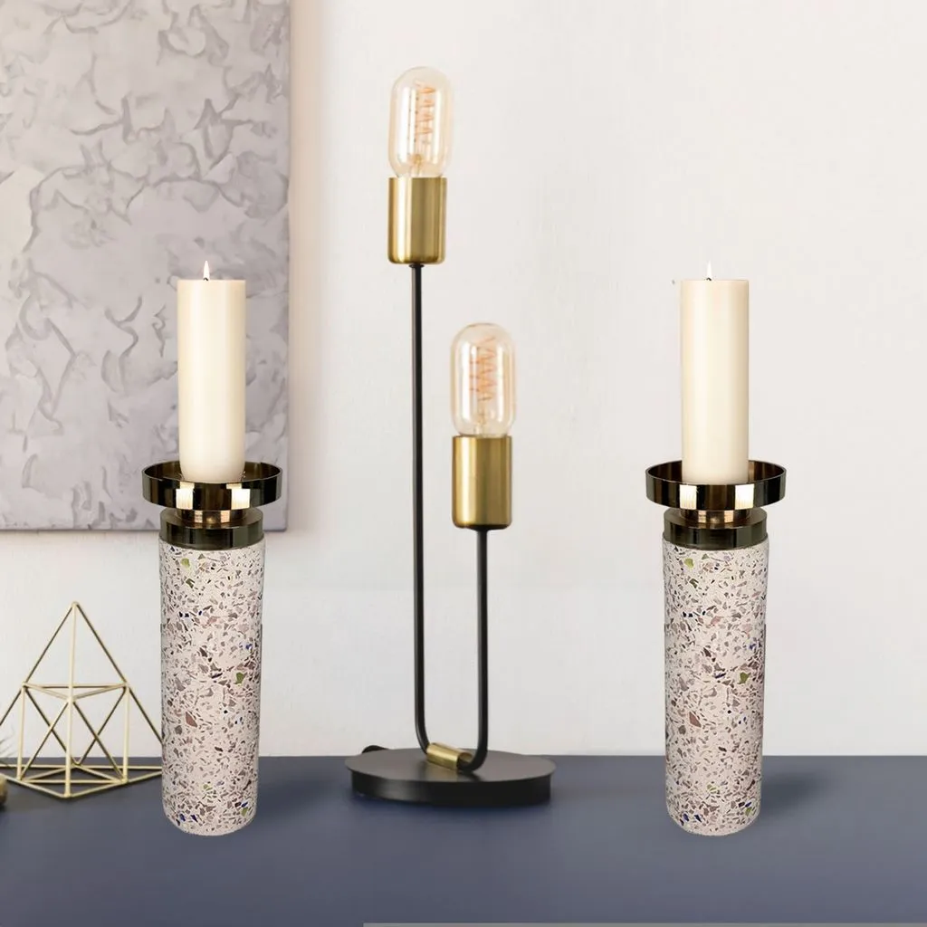 Set of Two Splattered Candlesticks With Gold Top, Splat Collection [Large Size]