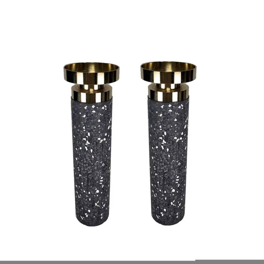 Set of Two Splattered Candlesticks With Gold Top, Splat Collection [Large Size]