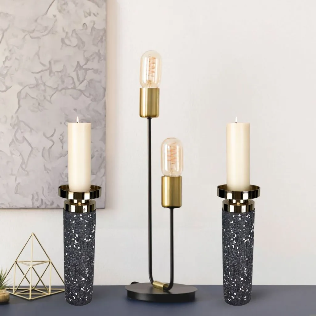 Set of Two Splattered Candlesticks With Gold Top, Splat Collection [Large Size]