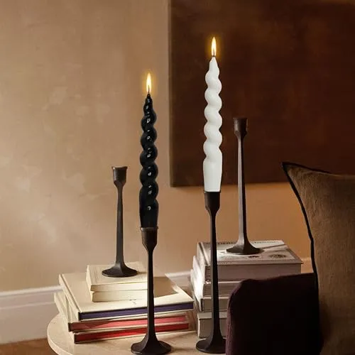 Spiral Taper Candles Unscented Candlesticks - 7 Inch Tapered Candle Twisted Candlesticks Smokeless Candle Stick for Holiday Wedding Party Dinner Table Decoration, White & Blcak
