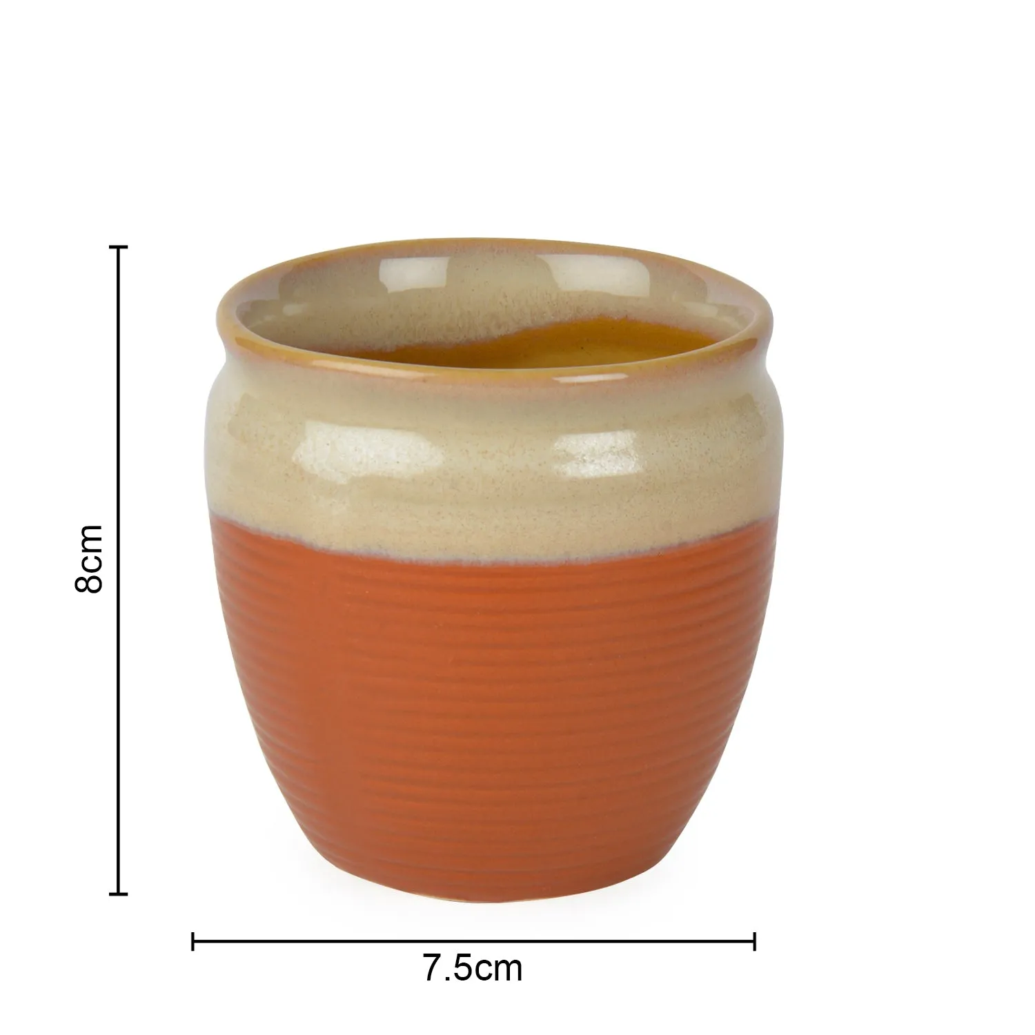 Studio Pottery Glazed Dual Tone Ceramic Tea Kullads (Set of 6, Terracotta Brown, Off White)