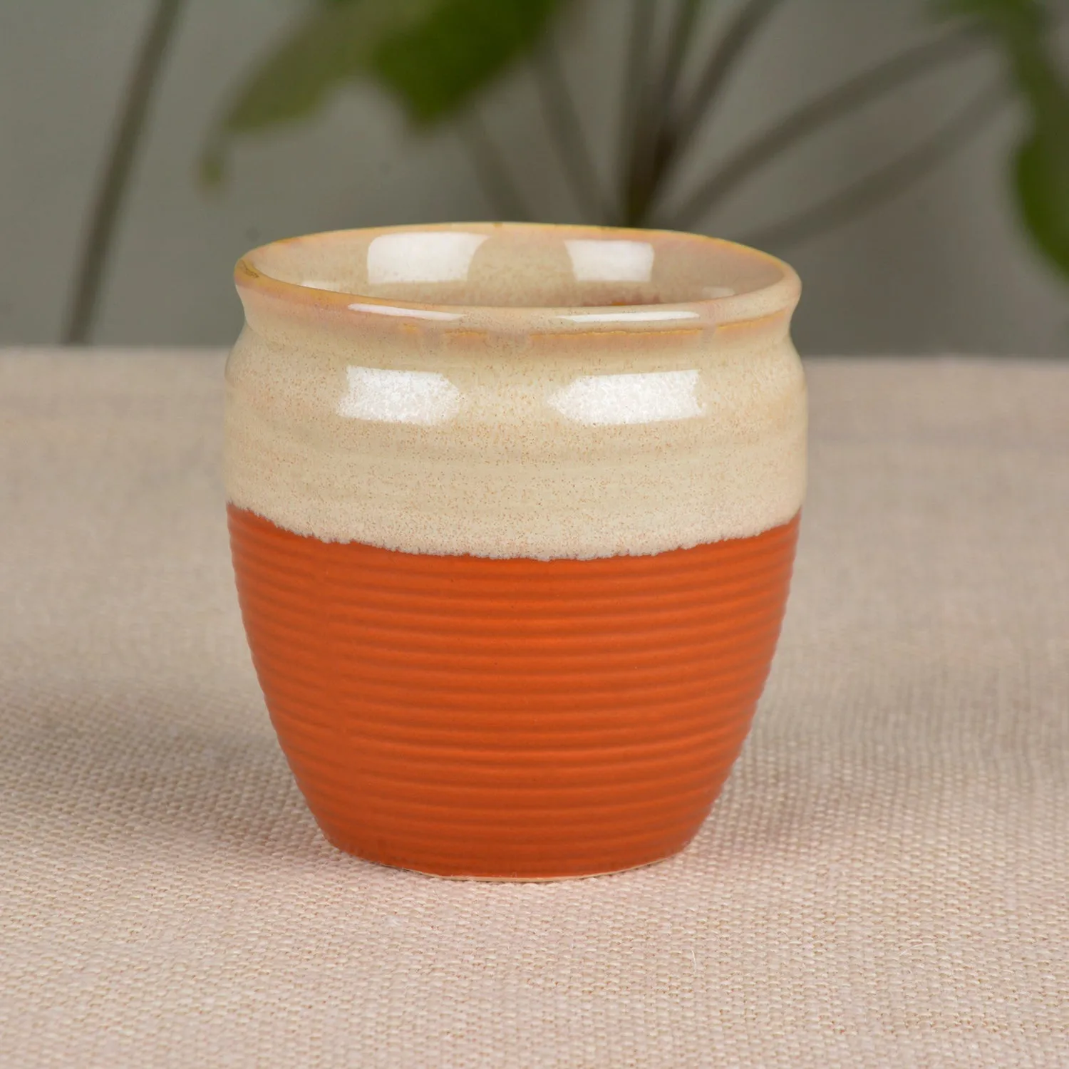 Studio Pottery Glazed Dual Tone Ceramic Tea Kullads (Set of 6, Terracotta Brown, Off White)