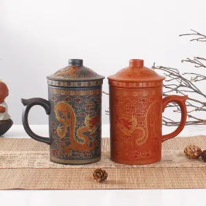Traditional Chinese Dragon Purple Clay Handmade Tea Mug with Lid Strainer